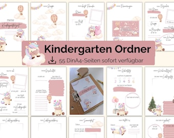 Kindergarten portfolio folder to print DinA4 daycare templates to fill out Gift for the first day of kindergarten Unicorn motifs