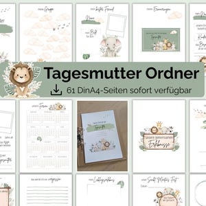 Dagmammaportfoliomapp - Utskrivbara A4-mallar att fylla i - Djungeltema - Present till första dagen med dagmamma - Zoodjur