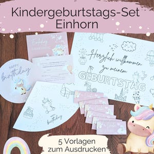 Kindergeburtstagset Einhorn Deko zum Ausdrucken Einhörner Einladungskarte Kindergeburtstag Deko PDF Vorlage Partydekoration sofort verfügbar