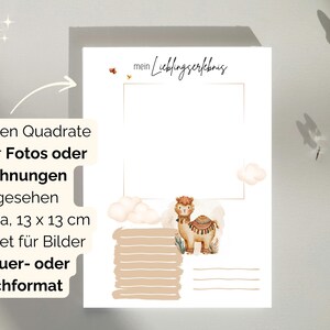 die leeren Quadrate sind für Fotos oder Zeichnungen vorgesehen - im praktischen 13 x 13 cm Format, damit sowohl Hoch- als auch Querformat Fotos passen