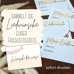 Tarjetas de solicitud de música, solicitudes de canciones de boda de los invitados, recopile con la frecuencia que desee, imprima tarjetas de DJ, descargue PDF para imprimir, acuarela natural