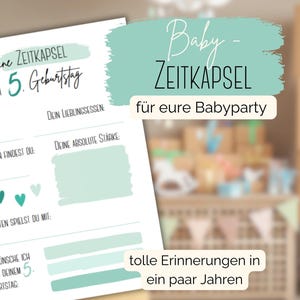Cápsula del Tiempo para Baby Shower Recopila recuerdos en el baby shower PDF Descargar para imprimir Cápsula del Tiempo para Baby disponible de inmediato verde