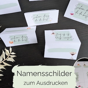 JGA Platzkarten zum selber beschriften Sitzplatzschilder Jungesellinnenabschied PDF Download zum Ausdrucken JGA Deko Aquarell salbeigrün