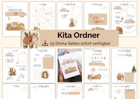 Kita Portfolio Ordner PDF Download DinA4 Kita Vorlagen zum Ausfüllen Geschenk zum Kitaabschied