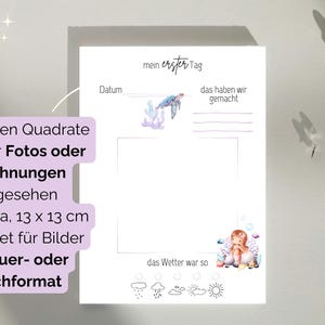 die leeren Quadrate sind für Fotos oder Zeichnungen vorgesehen - im praktischen 13 x 13 cm Format, damit sowohl Hoch- als auch Querformat Fotos passen