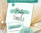 Baby Party Spiel Tombola 12 Gutscheine Babytombola PDF Download zum Ausdrucken Gutscheine Babyparty Boho grün