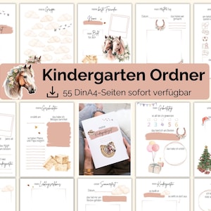 Kindergarten portfolio folder to print DinA4 daycare templates to fill out Gift for the first day of kindergarten Horses Christmas gift