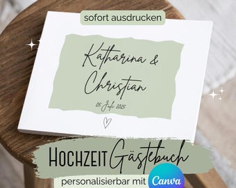 Personalized wedding guest book editable with Canva PDF download for printing gift for wedding celebration guest book cards sage green