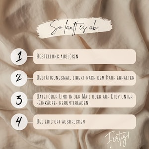 Anleitung: Digitalen Download sofort nach dem Kauf erhalten, wann und so oft ausdrucken wie gewünscht, fertig!