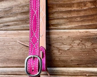 Custom Handmade leather headstalls with gunslinger detail stitching.