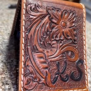 Cartera de cuero hecha a mano personalizada con clip para billetes