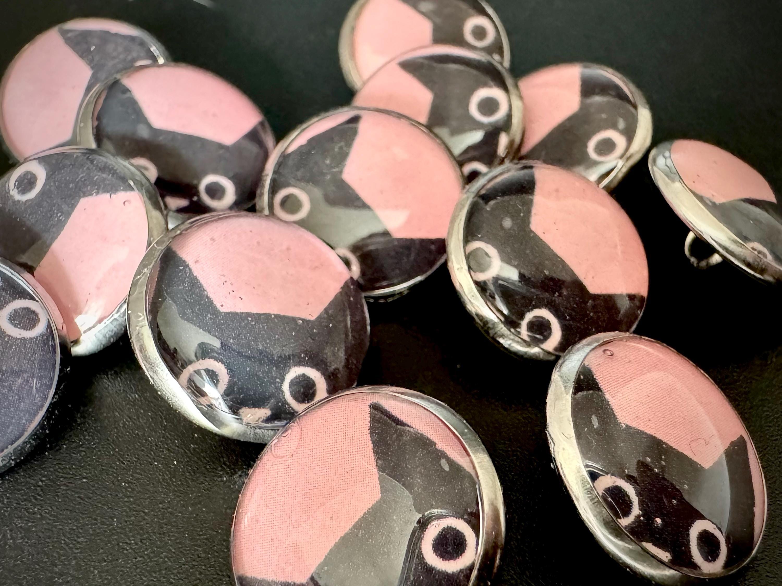 Buttons - Pink Kitties Design - Black Cat - 12mm Stainless Steel - Etsy