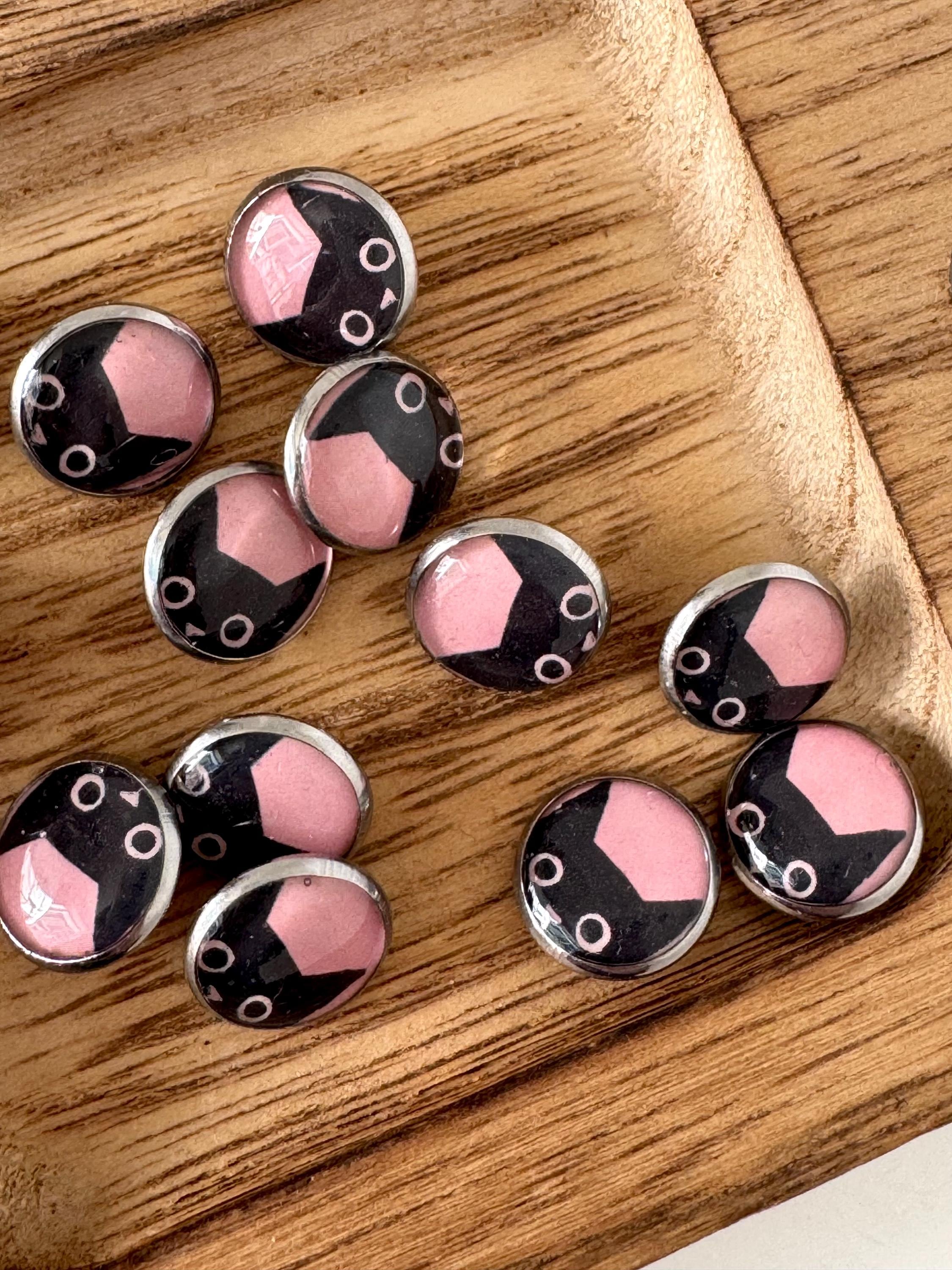 Buttons - Pink Kitties Design - Black Cat - 12mm Stainless Steel - Etsy