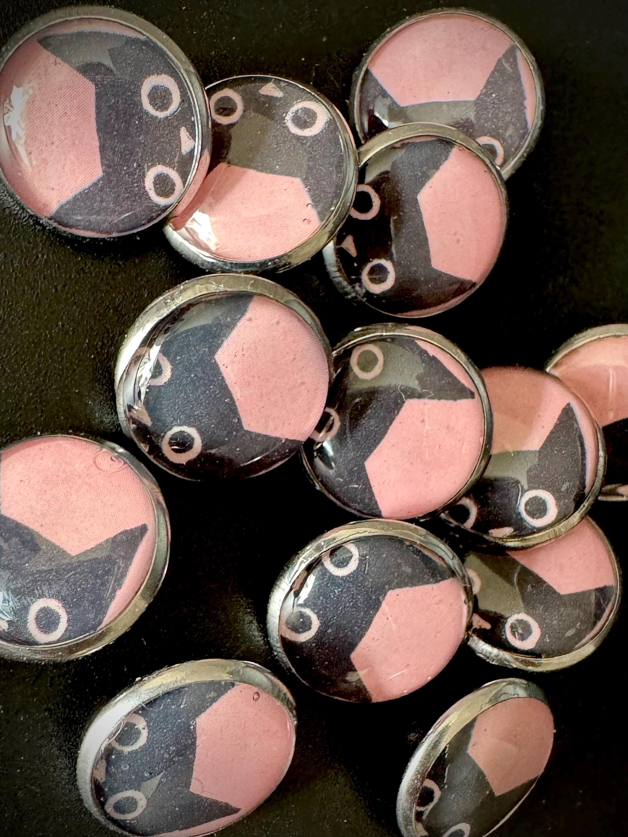 Buttons - Pink Kitties Design - Black Cat - 12mm Stainless Steel - Etsy