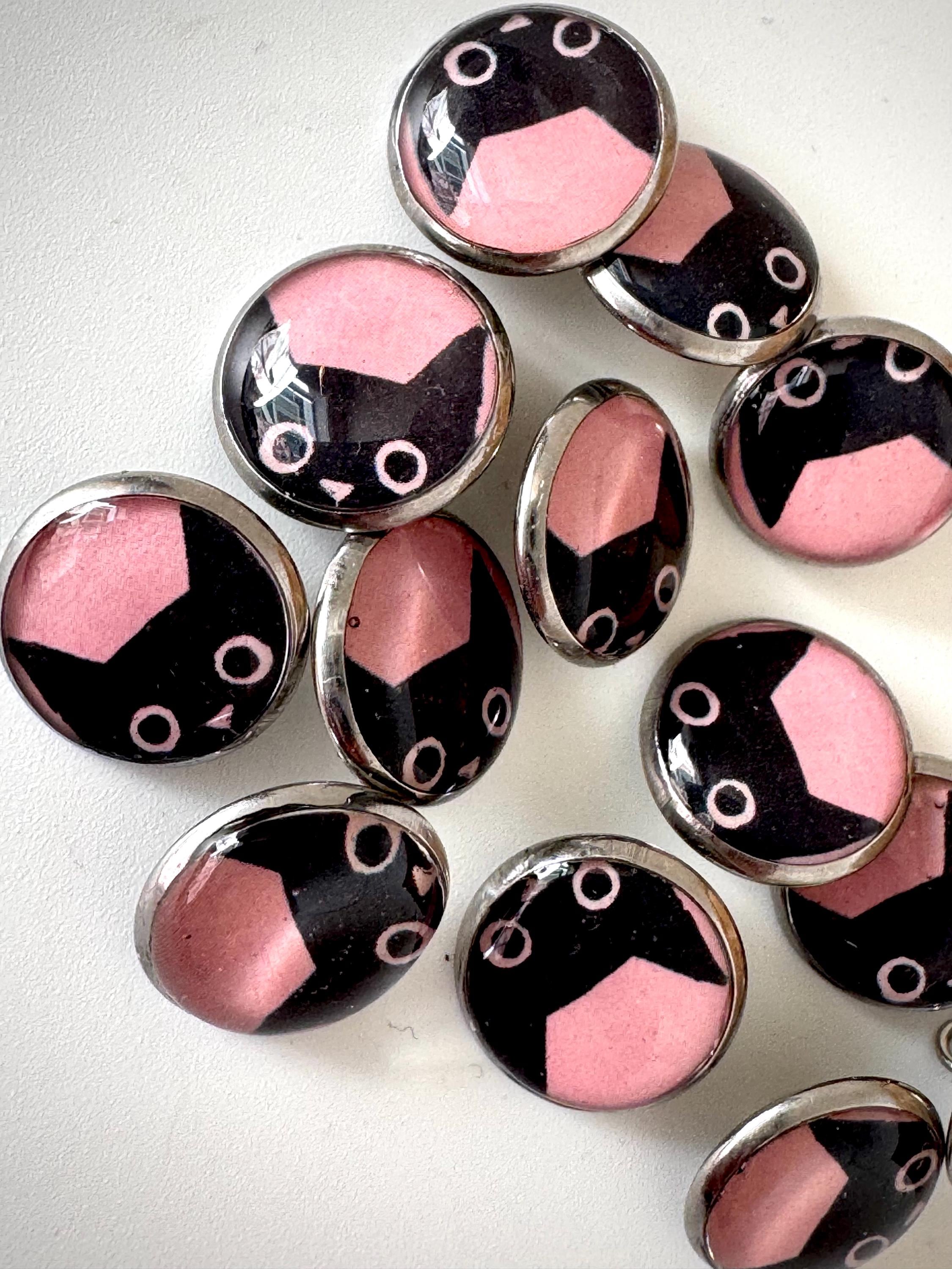 Buttons - Pink Kitties Design - Black Cat - 12mm Stainless Steel - Etsy