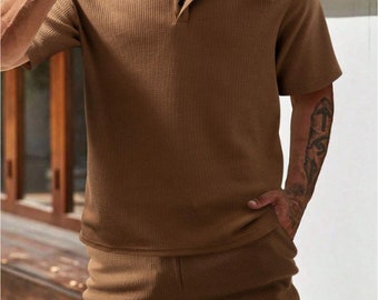 Men's Front with buttons Half closure Short sleeved T-shirt And Short set