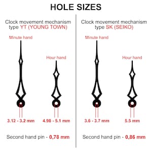 Mirrored/colored Acrylic Hands for Wall Clocks DIY With Second Hand Pin ...