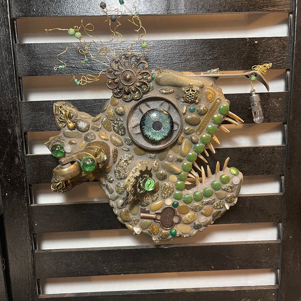 Angler Fish, (Lawrence)  Deep Sea Fish, Lantern Fish, Mosaic, Sculpture, Handmade, Fish Art, Ocean, Steampunk, One-Of-A-Kind