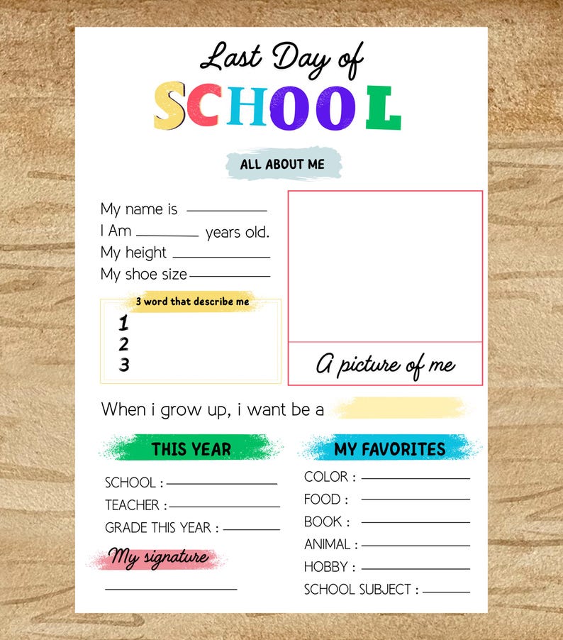 First and Last Day of School Printable | Back to School Interview PDF ...