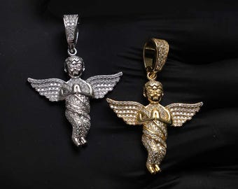 Praying Baby Angel Moissanite 1.20ct Real 925 Sterling Silver Pendant for Men or Women Hip Hop Jewelry in 14K Gold Plated or Silver Color