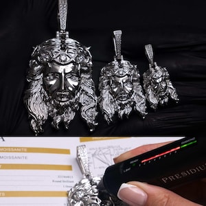 Moissanite Jesus Piece Head Pendant Moissanite Jesus Face Solid Back 925 Sterling Silver Detailed Heavy Religious Pendants VVS D  - 3 Sizes