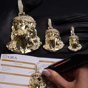 Moissanite Jesus Head Piece Pendant 14K Gold Plated Solid Back 925 Sterling Silver Religious Jesus Face Pendant VVS D Color Hip Hop Jewelry