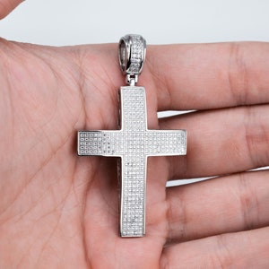 2&quot; Mens Moissanite Cross Pendant - Real 925 Sterling Silver Hip Hop Religious Jewelry 1.8ct Clear Moissanite D VVS1 Certified Round Stones