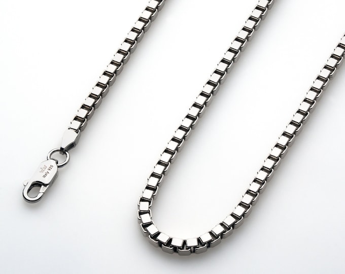 Real Solid 925 Sterling Silver Box Chain 1-3mm Necklace for Men or Women 18-30 inches Hip Hop ITALY, Gift for him, Gift for her