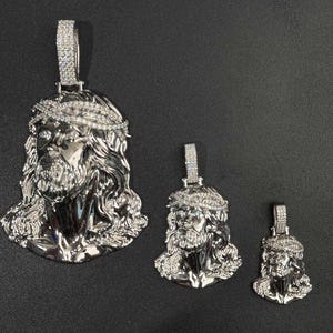 Moissanite Jesus Head Piece Pendant - Solid 925 Sterling Silver Religioous Jesus Face Solid Polished Back VVS1 D Color - 3 sizes available
