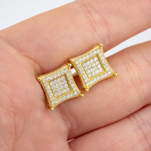 Men's 925 Sterling Silver Iced CZ Octagon Cluster Stud Earrings – Yellow Gold