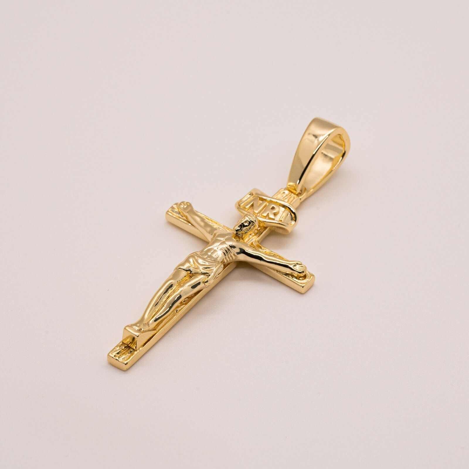 14K Plated Solid 925 Sterling Silver Jesus Crucifix Cross Pendant ...