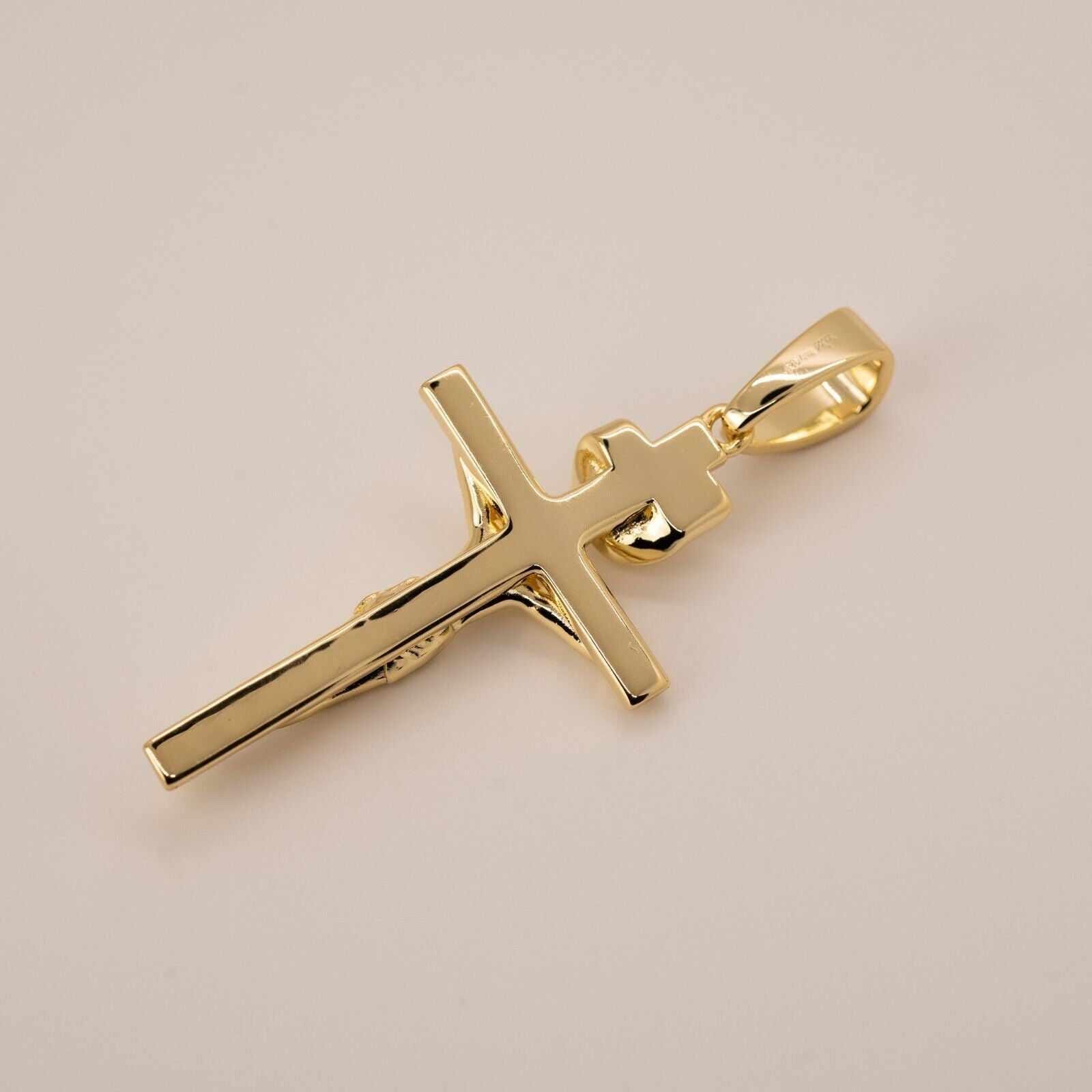14K Plated Solid 925 Sterling Silver Jesus Crucifix Cross Pendant ...
