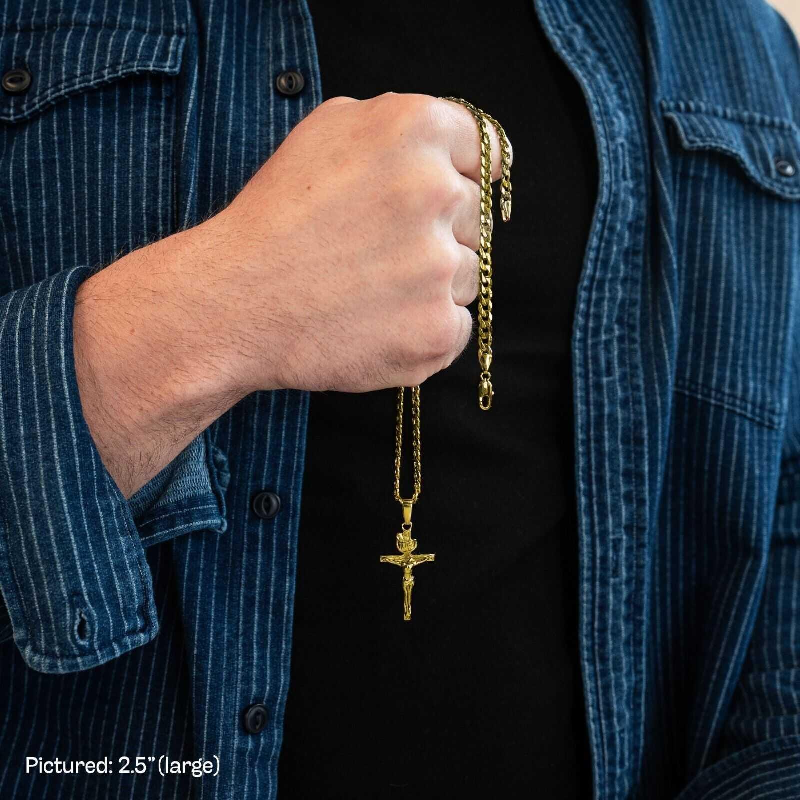 14K Plated Solid 925 Sterling Silver Jesus Crucifix Cross Pendant ...