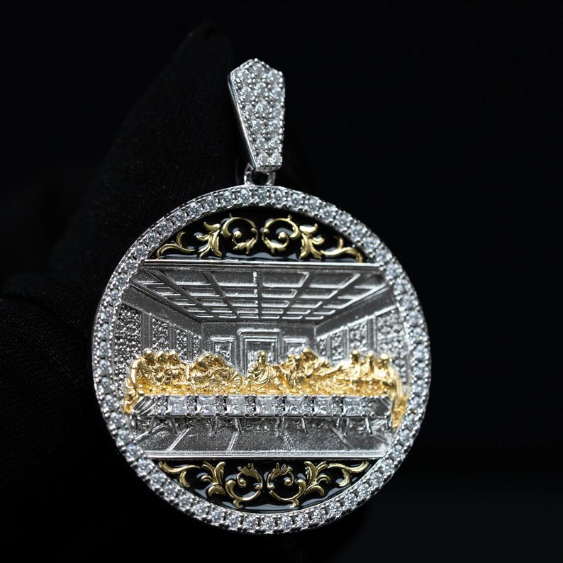 Moissanite Last Supper Coin Pendant 925 Sterling Silver Medallion - Etsy