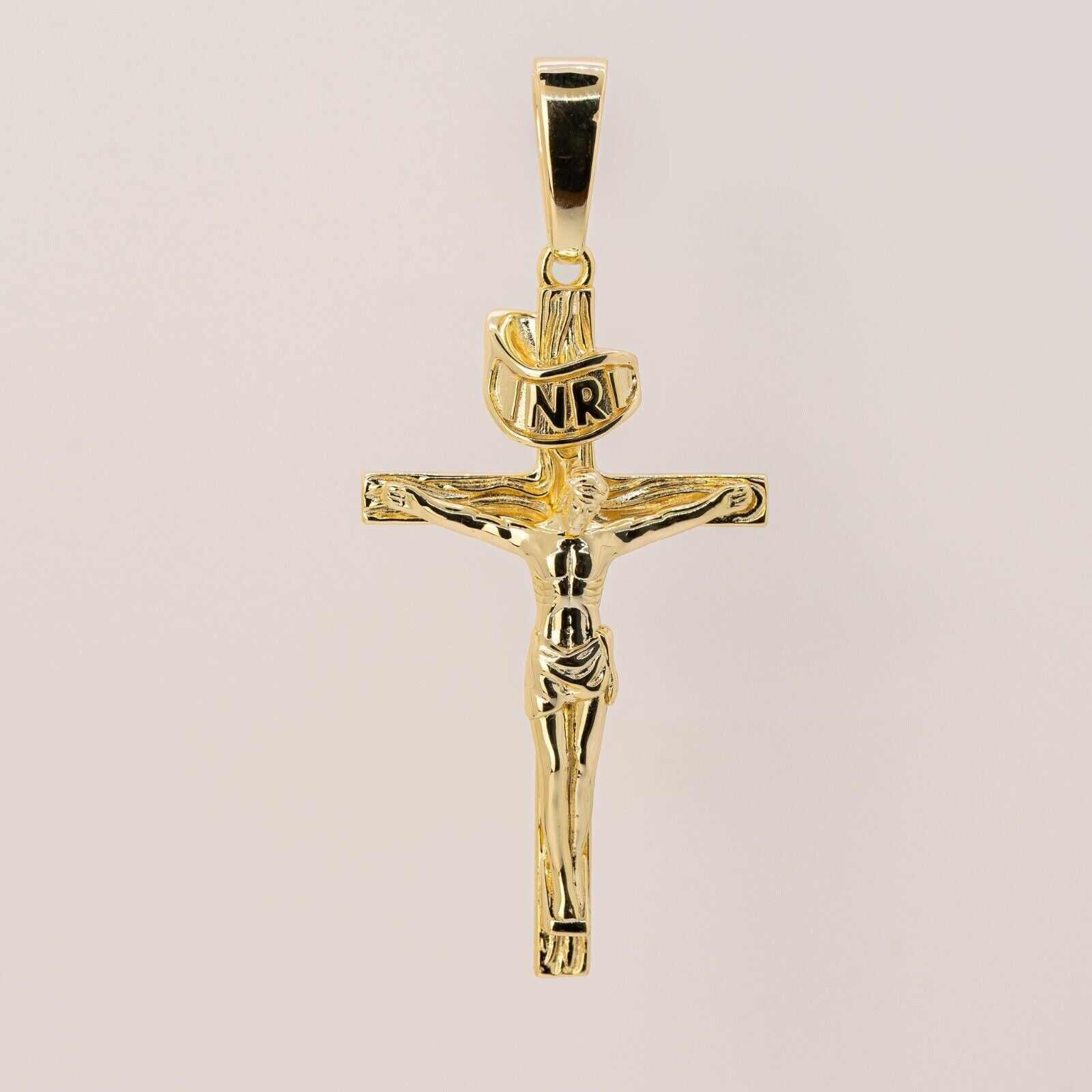 14K Plated Solid 925 Sterling Silver Jesus Crucifix Cross Pendant ...