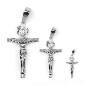Cross Jesus Piece Crucifix Religious Pendant Necklace Real Solid 925 Sterling Silver Mens Womens Pendants Small-Medium-Large