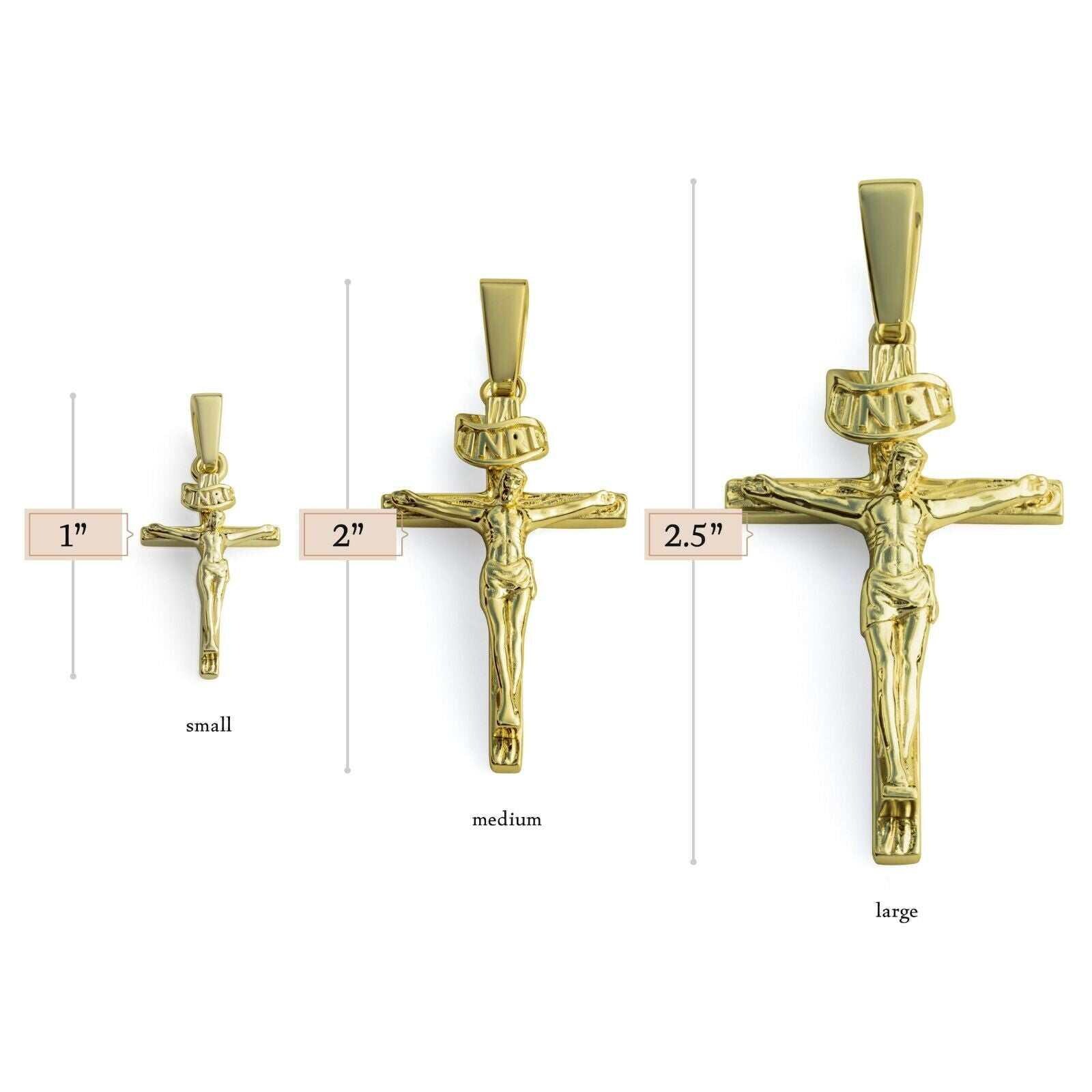 14K Plated Solid 925 Sterling Silver Jesus Crucifix Cross Pendant ...
