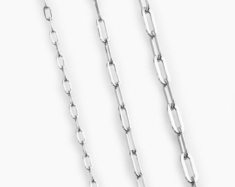 Catena a graffetta - Argento sterling massiccio 925 2,5 mm - 4 mm di larghezza 18-30 lunghezza Catena a graffetta per uomo Donna Collana minimalista Regalo per lei