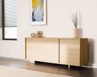 Solid Wood Sideboard, Mid Century Sideboard, Wood Buffet, Shelving Unit, Living Room Furniture