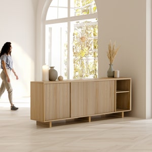 Solid Wood Sideboard, Mid Century Sideboard, Wood Buffet, Shelving Unit, Living Room Furniture