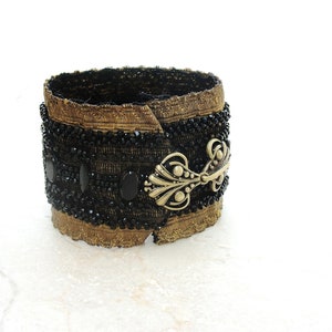 Antique Victorian Cuff Beadwork and Vintage Lace Gothic Burlesque image 1