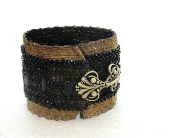 Antique Victorian Cuff - Beadwork and Vintage Lace - Gothic Burlesque