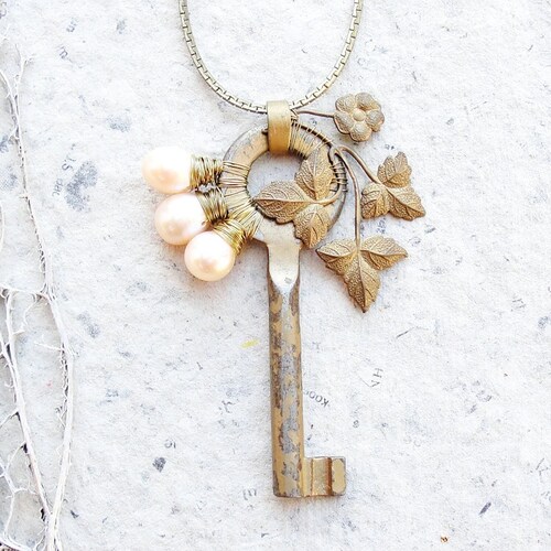 Pearl Key Steampunk Necklace With Wonderful Vintage Finds and Etsy