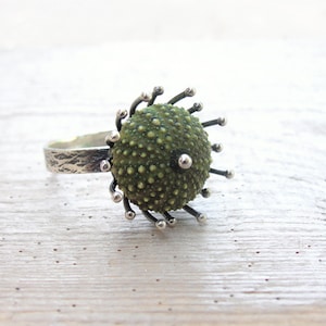 Green Sterling Silver ring Sea urchin ring Sea anemone