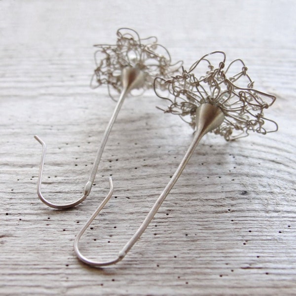 Sterling Silver Lace Earrings Needle Lace Hand knotted Fine Silver