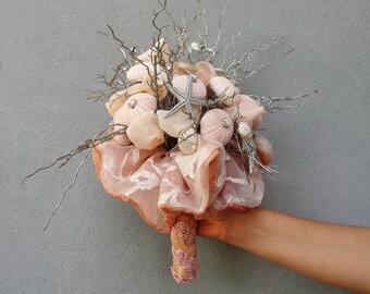 Pink Beach Bridal Bouquet - Sea urchins Seashells Beach Wedding