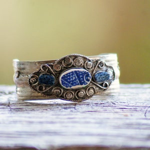 Myths and Legends Cuff Vintage Bracelet Beach Tile Blue Coral Delft Blue Pottery image 1