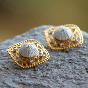 Sea Urchin Clip On White Gold Earrings, unpierced earrings