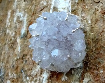 Druzy Quartz Necklace Hand formed Sterling Silver Statement jewelry