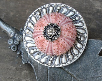 Big Pink Sea Urchin Ring Large Cocktail ring Beach Jewelry